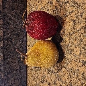 Vintage Beaded Fruit Ornaments, Set of 2, Pear and Apple